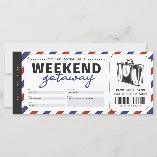 Weekend Getaway Gift Travel Ticket Voucher (Front)