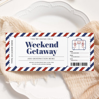 Weekend Getaway Vacation Trip Gift Ticket Voucher Invitation