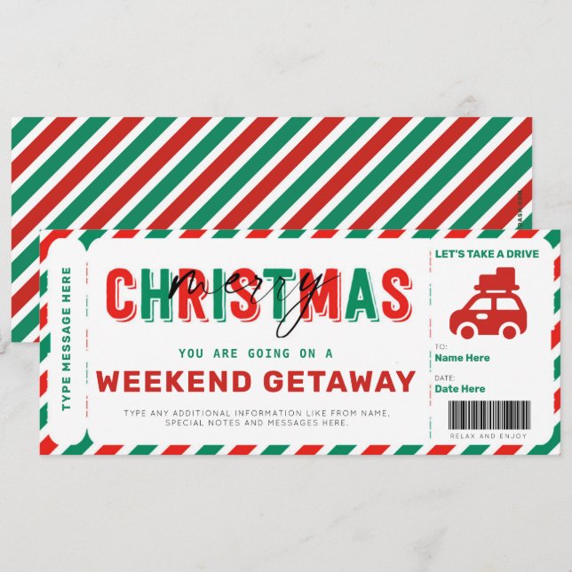 Weekend Getaway Voucher Christmas Gift Ticket (Front/Back)