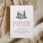 Weekend in the Woods Bachelorette Party Invitation<br><div class="desc">Escaping to the woods for a fun bachelorette weekend? Invite the bride's besties with these rustic chic invitations in smoky navy blue-gray and deep red. Design features a rustic vintage cabin and woods illustration in charcoal navy with "weekend in the woods" in red lettering. Customize with your event type and...</div>