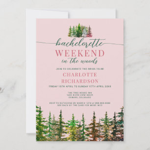 Weekend In The Woods Dusty Rose Bachelorette Party Invitation