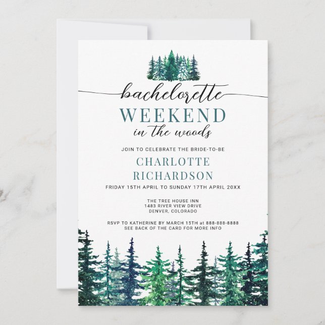 Weekend In The Woods Modern Bachelorette Party  Invitation (Front)