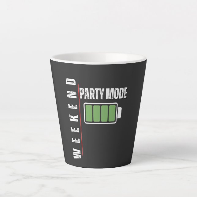 Weekend Mode Party – Full Battery Graphic Design Latte Mug (Front)