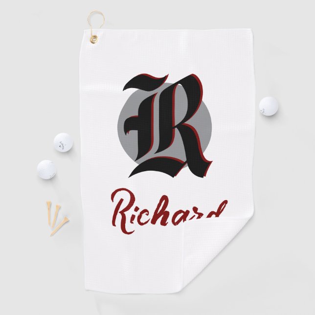 Weekend Scramble League Vintage Gothic Monogram Golf Towel (InSitu)