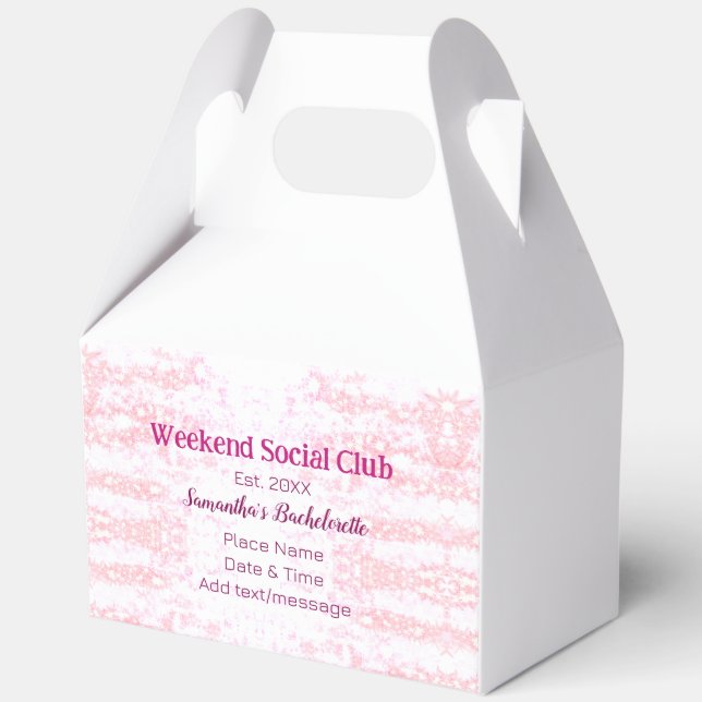 Weekend Social club pink glitter bachelorette part Favour Box (Back)