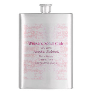 Weekend Social club pink glitter bachelorette part Hip Flask