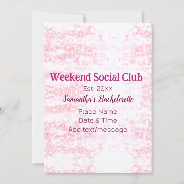 Weekend Social club pink glitter bachelorette part Holiday Card (Front)