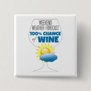 Weekend Weather Forecast Sunny 100% Chance of Wine 15 Cm Square Badge