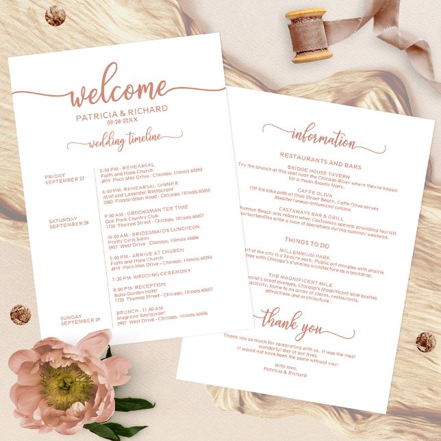 Weekend Wedding Schedule Rose Gold Calligraphy Invitation (Creator Uploaded)