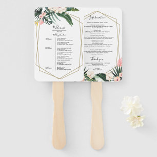 Weekend Wedding Schedule Tropical Floral Geometric Hand Fan