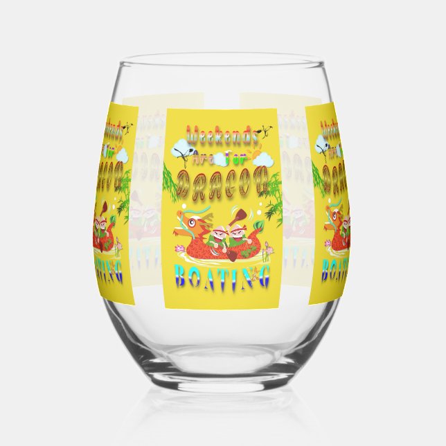 Weekends Are For Dragon Boating Stemless Wine Glass (Left)