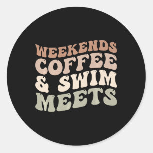 Weekends Coffee And Swim Meets Retro Coffee Lover Classic Round Sticker