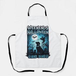 Weekends Halloween Dogs Ghost Full Moon Silhouette Apron