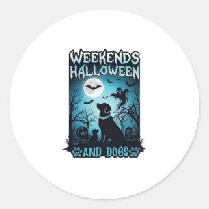 Weekends Halloween Dogs Ghost Full Moon Silhouette Classic Round Sticker