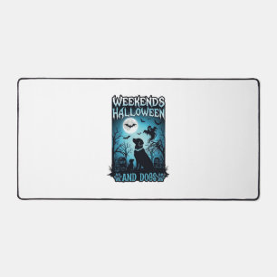 Weekends Halloween Dogs Ghost Full Moon Silhouette Desk Mat