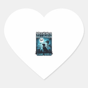 Weekends Halloween Dogs Ghost Full Moon Silhouette Heart Sticker