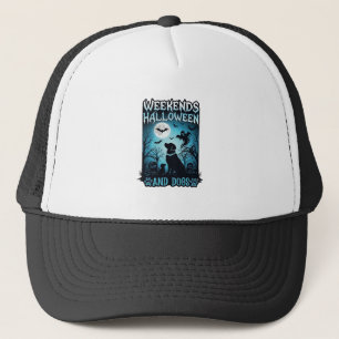 Weekends Halloween Dogs Ghost Full Moon Silhouette Trucker Hat