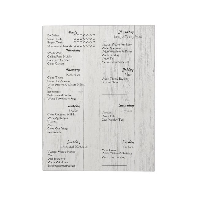 Weekly Adult Chore List Notepad (Rotated)