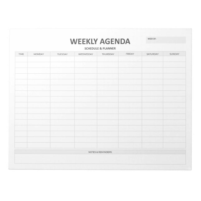 Weekly Agenda Note Pad (Front)