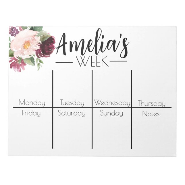 Weekly Calendar Note Pad (Front)