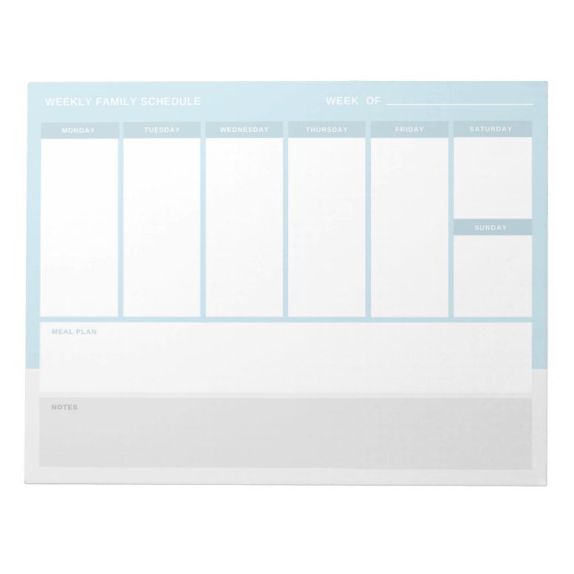 Weekly Family Schedule Notepad (Front)