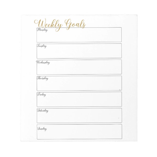 Weekly Goals Sheet Notepad (Front)