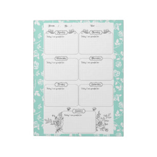 Weekly Gratitude Journal Blue Floral Notepad