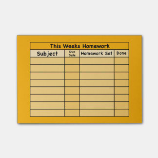 Weekly Homework Post-it Notes
