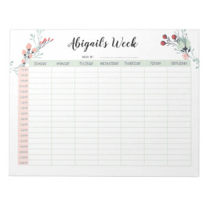 Weekly Hourly Planner with Sunday Start 7am - 12am Notepad