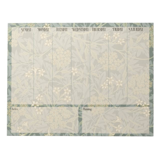 Weekly list - William Morris Jasmine Notepad (Front)