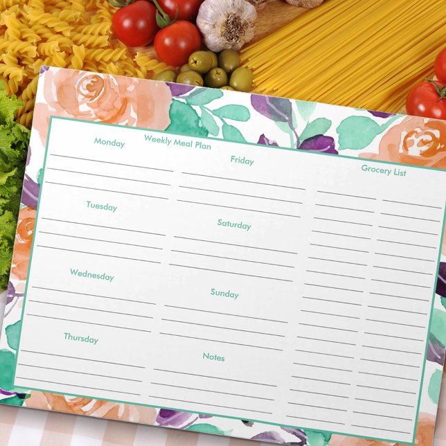 Weekly Meal Plan and Grocery List - Teal Floral Notepad (Creator Uploaded)