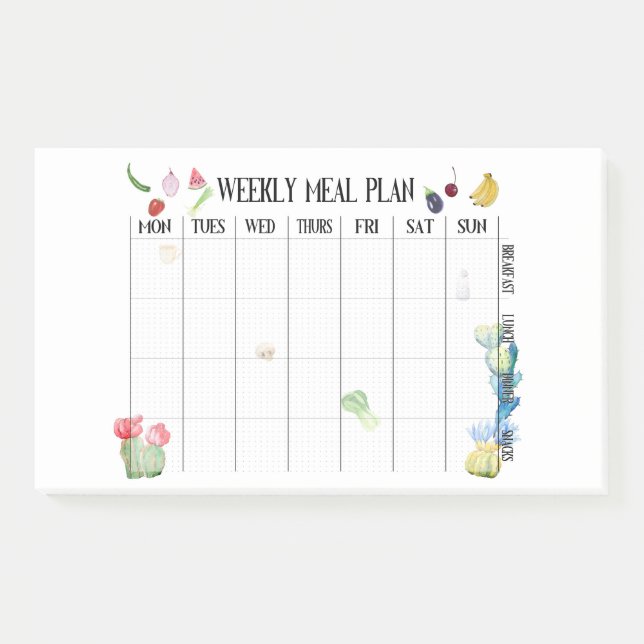 Weekly meal plan post-it notes (Front)