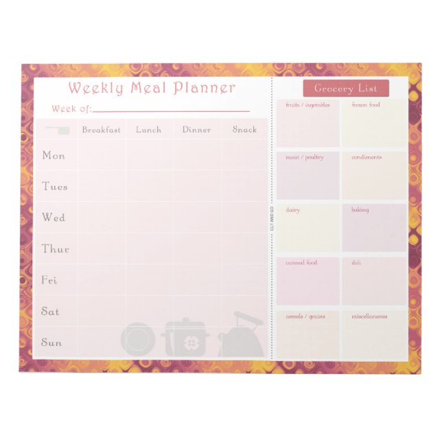 Weekly Meal Planner Autumn Retro Notepad (Front)