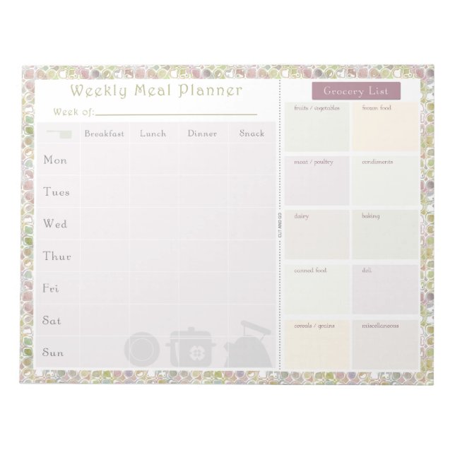 Weekly Meal Planner Colourful Shapes Notepad (Front)