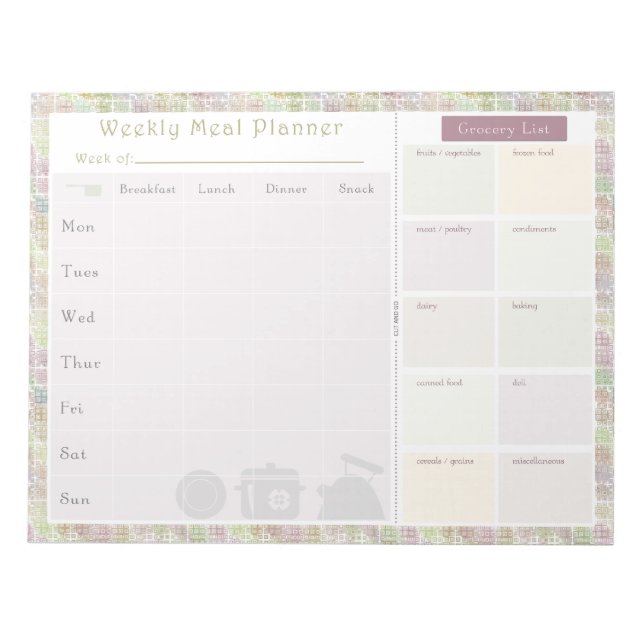 Weekly Meal Planner Colourful Square Notepad (Front)