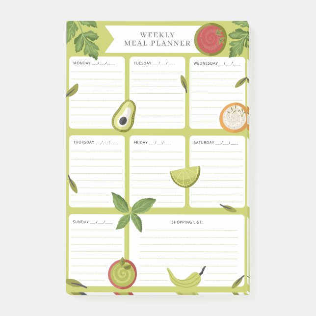 Weekly meal planner foods grocery shopping post-it notes (Front)