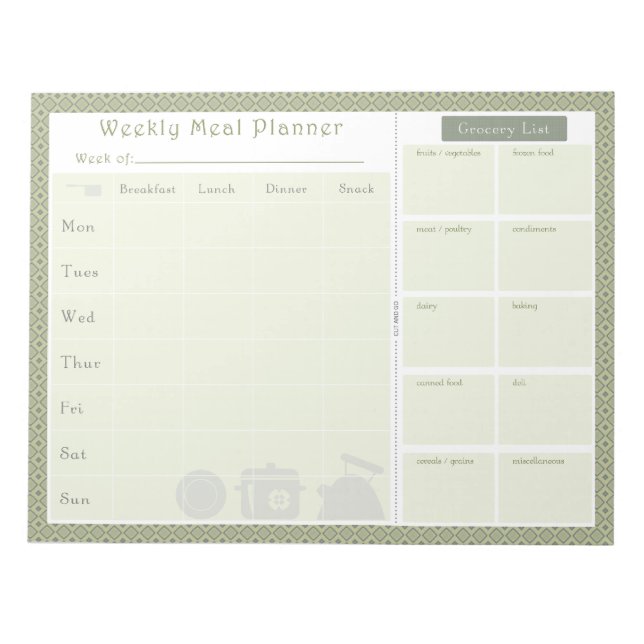 Weekly Meal Planner Green Diamond Notepad (Front)