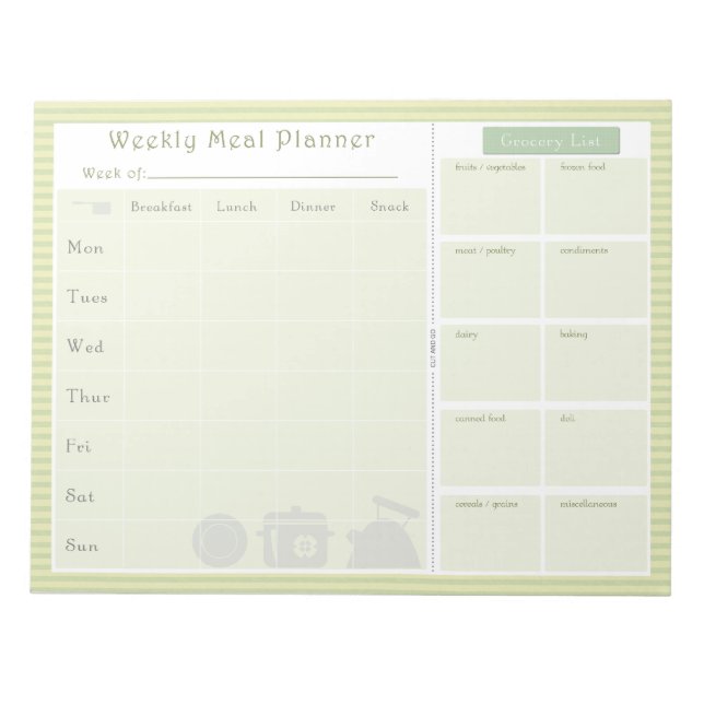 Weekly Meal Planner Green Stripes Notepad (Front)