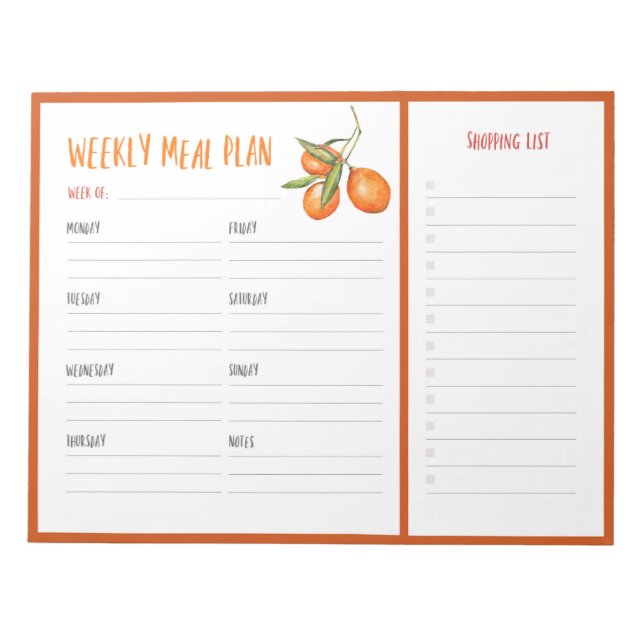 Weekly Meal Planner grocery list Notepad (Front)