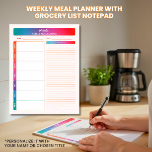Weekly Meal Planner Grocery Shopping List Colored  Notepad