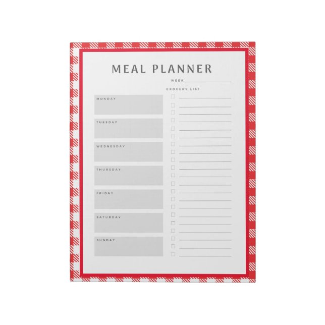 Weekly Meal Planner Red Gingham Border Notepad (Rotated)