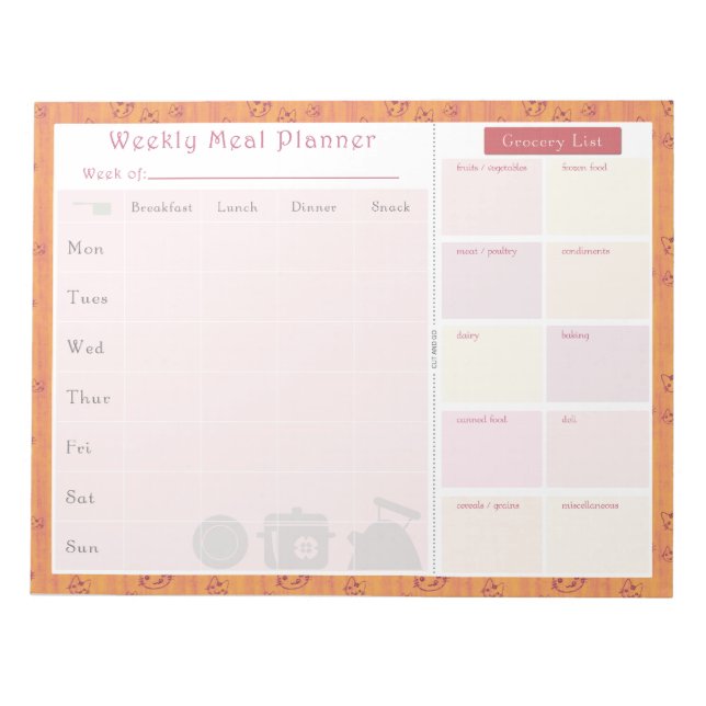 Weekly Meal Planner Summer Cat Notepad (Front)