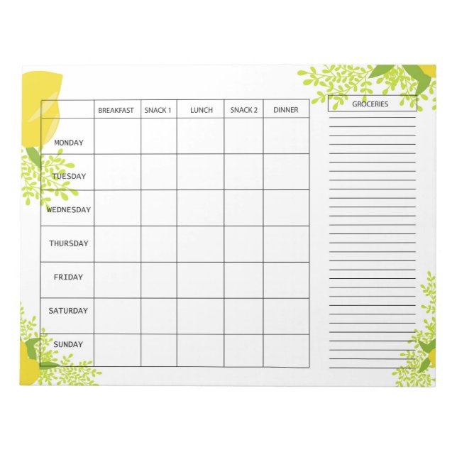 Weekly Meal Planner with Lemon Design Notepad (Front)