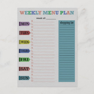 Weekly Menu Plan Postcard