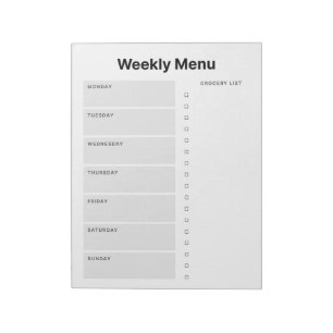Weekly Menu Planner Notepad