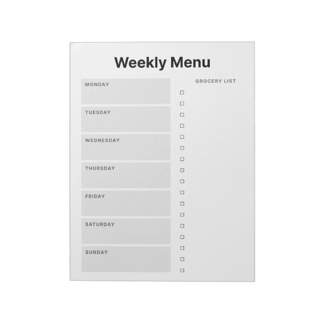 Weekly Menu Planner Notepad (Rotated)