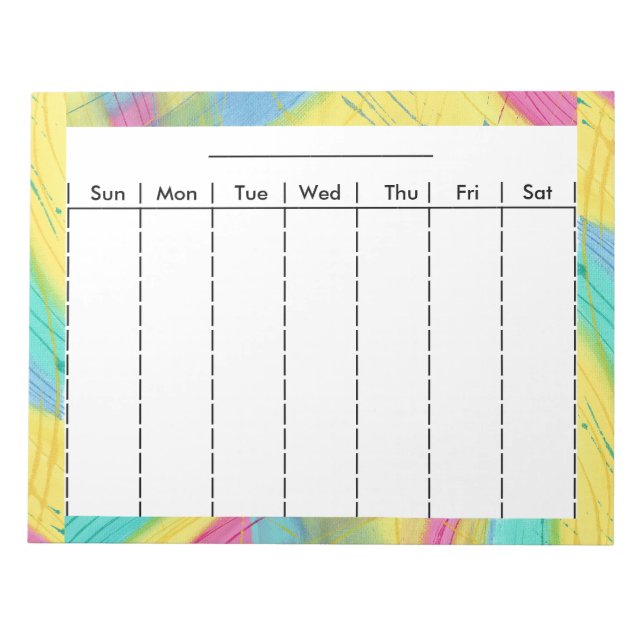 Weekly Pastel Planner Chart with Days of the Week Notepad (Front)