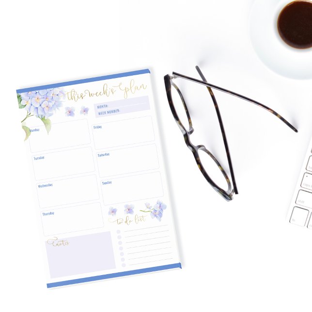 Weekly Planner Blue Hydrangea Flower Post-it Notes (Creator Uploaded)