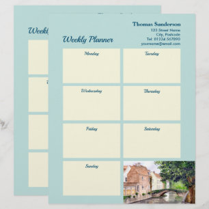 Weekly Planner Bruges Belgium in Summer Watercolor Custom Letterhead