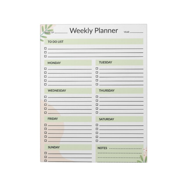 Weekly Planner Calendar Organiser To Do List Notepad (Rotated)